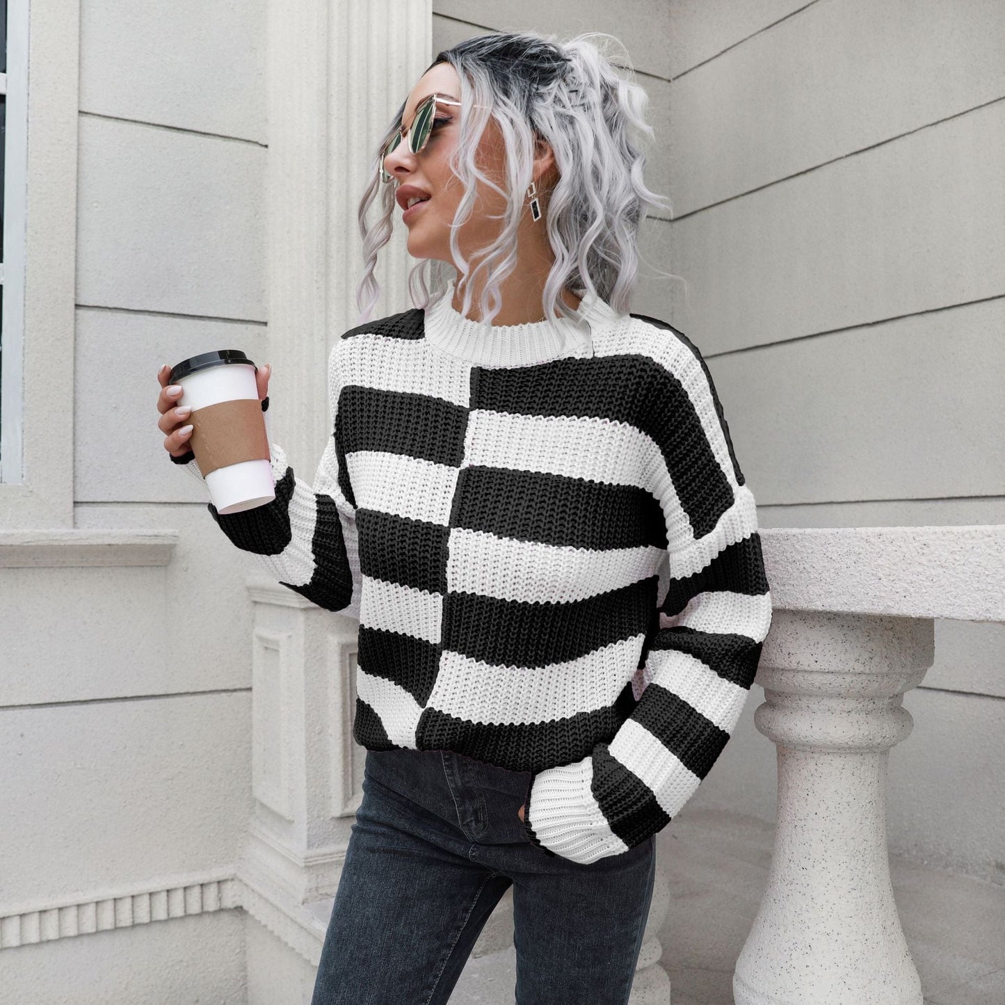 Striped Sweater Loose Autumn Winter Long Sleeve Knitwear Sweater
