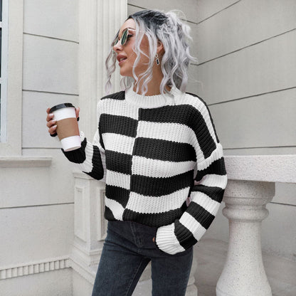 Striped Sweater Loose Autumn Winter Long Sleeve Knitwear Sweater