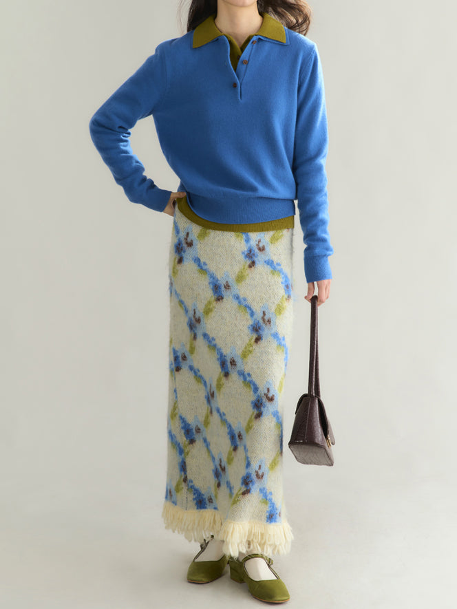 Fringe Knit Wide Skirt