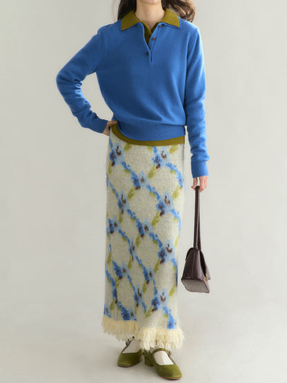 Fringe Knit Wide Skirt