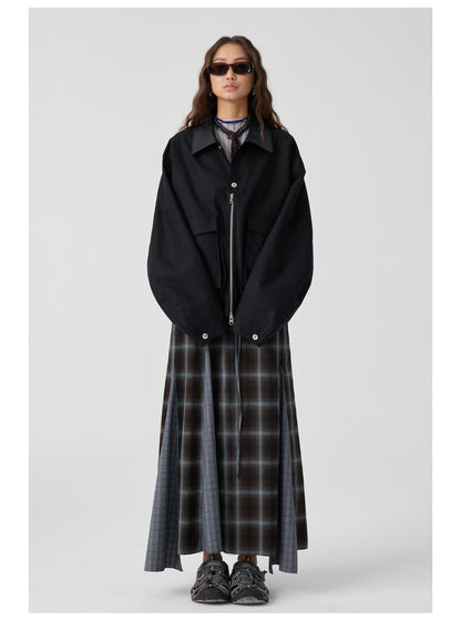 Plaid Asymmetric Panel Mermaid Long Skirt