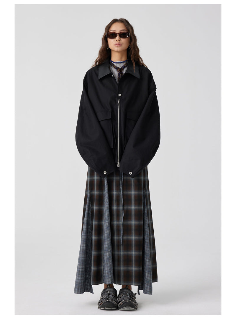 Plaid Asymmetric Panel Mermaid Long Skirt