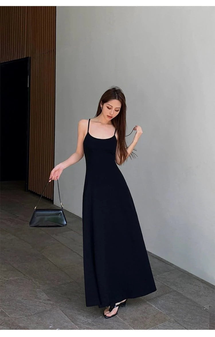 Summer Black Slimming Spaghetti Strap Maxi Dress