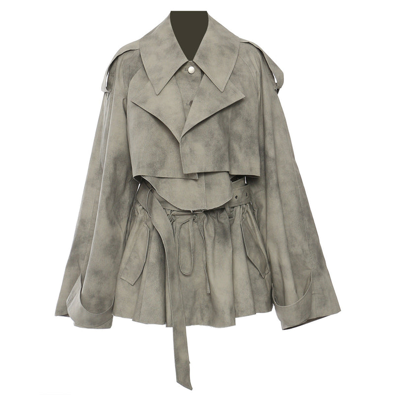 Autumn Winter Camouflage Printing Ink Printing Coat Trench Coat Skirt Suit