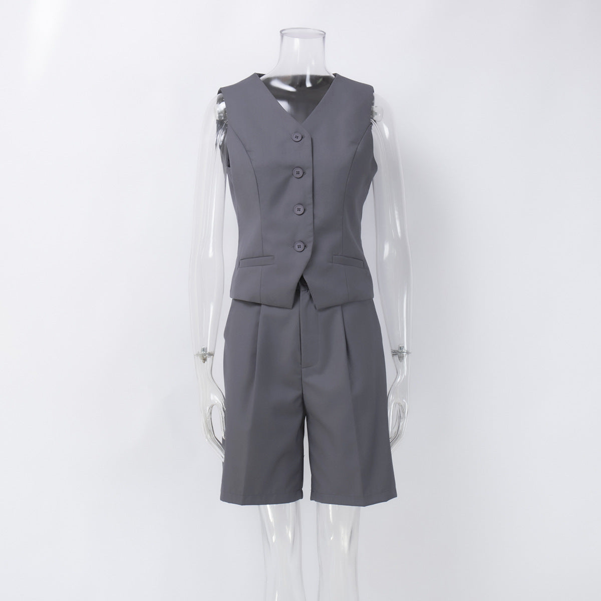 Vest Jacket Spring Summer V Neck Single Breasted Vest Straight Shorts Set