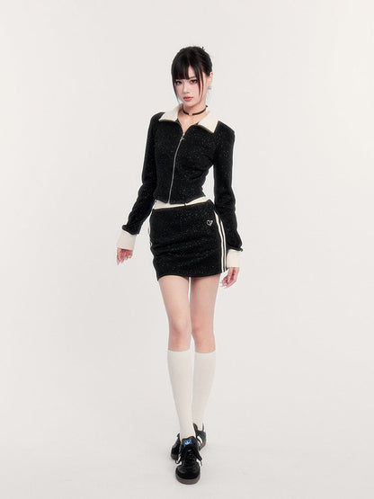 Sporty Zip Jacket/slim Skirt