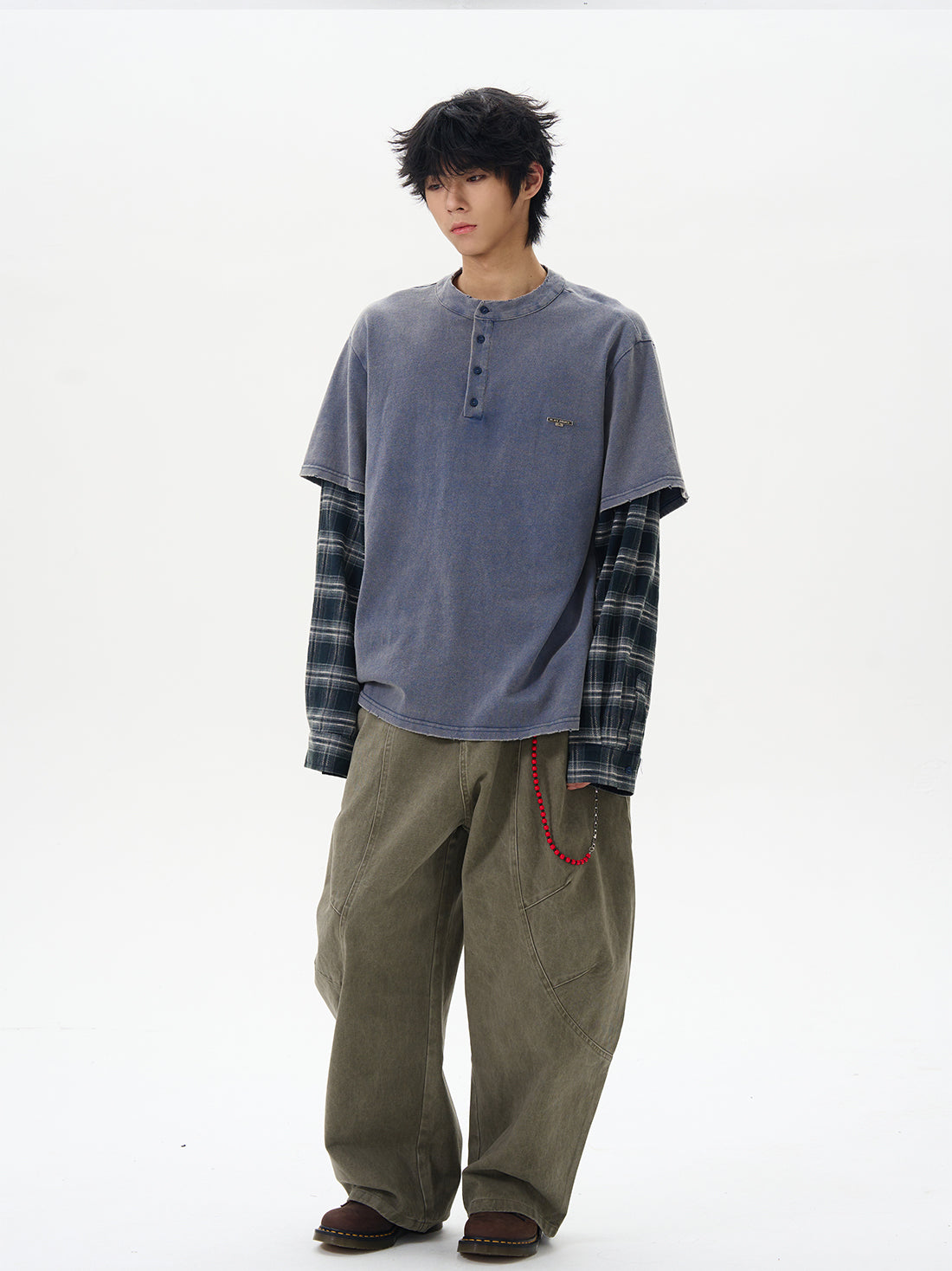 Olive Wide-leg Cargo Chain Pants