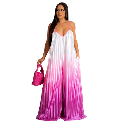 Clothing Deep V Plunge Sling Backless Wide Leg Pants Gradient Jumpsuit