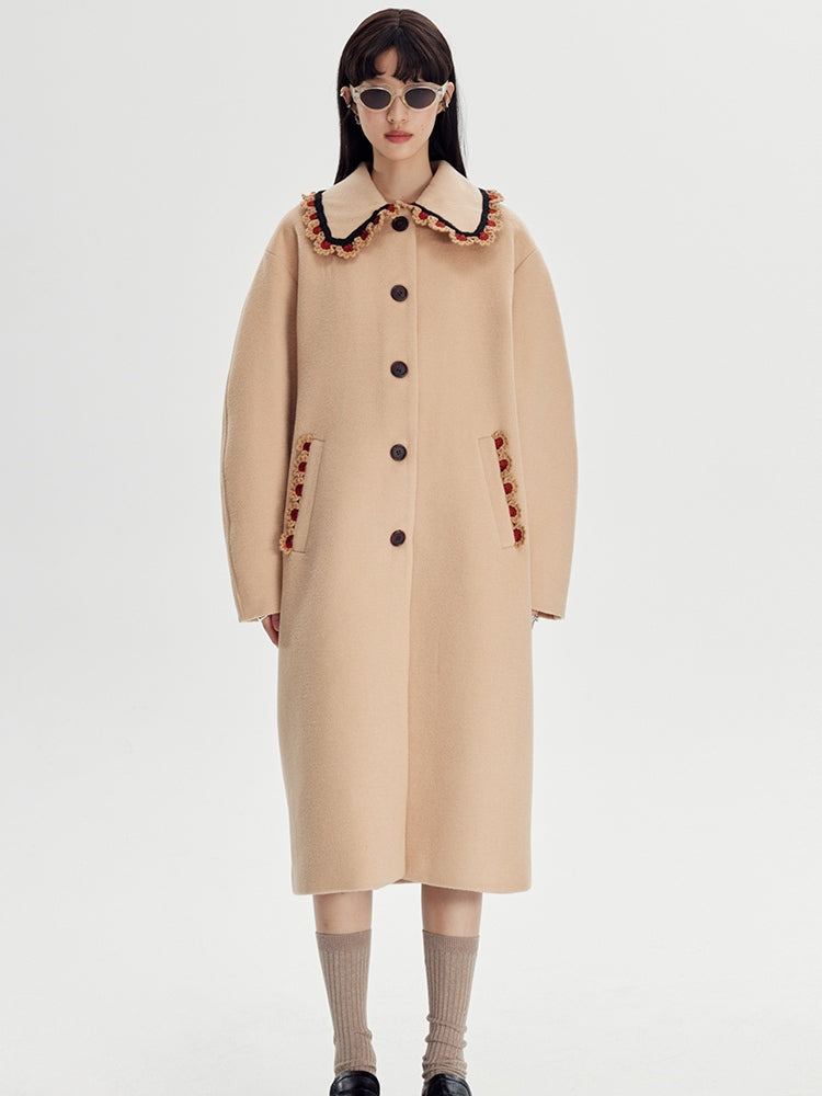 Wool Coat With Lace Lapel