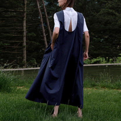 Cotton Linen Maxi Dress Summer French Pastoral Sleeveless Backless Hollow Out Cutout Niche Loose Maxi Dress