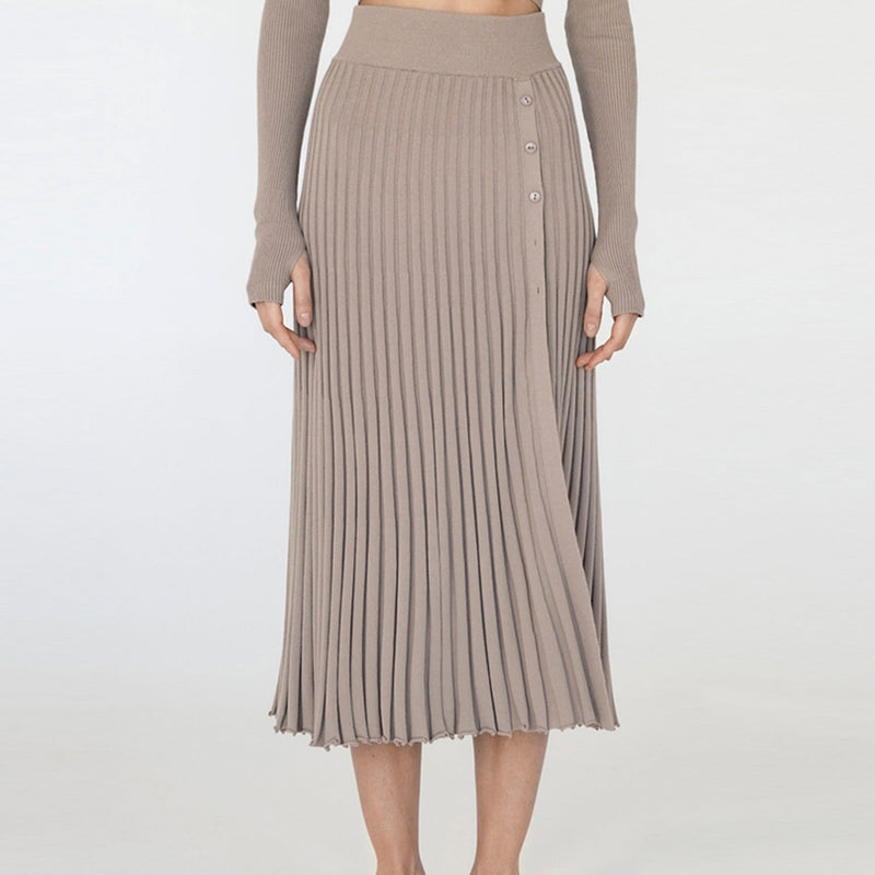 Autumn Winter Slit Sweater Pleated Skirt Lace-up Sweater Suit for