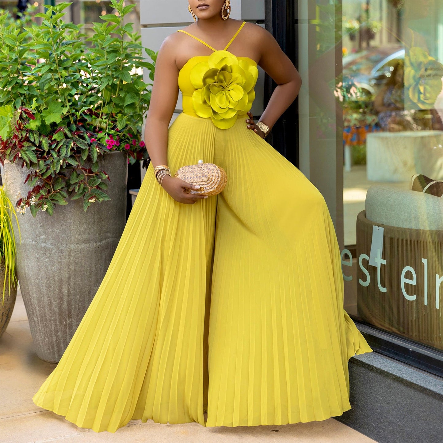 Clothing Summer Halter Three Dimensional Color Wide Leg Jumpsuit