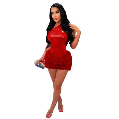 Clothing Skirt Set Jumpsuit Glossy Skirt Two Piece Set