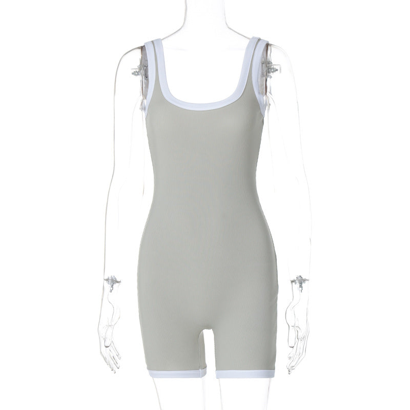 Clothing Summer U Collar Contrast Color Strap Tight Sports Yoga Jumpsuit