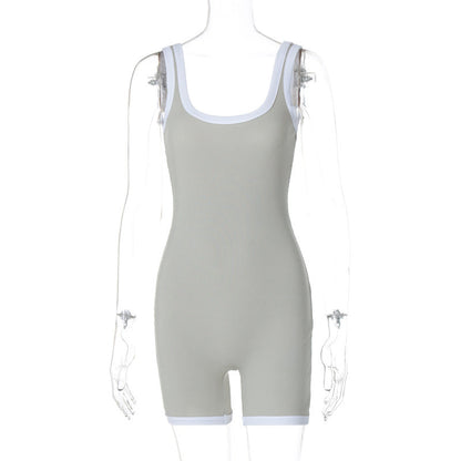 Clothing Summer U Collar Contrast Color Strap Tight Sports Yoga Jumpsuit