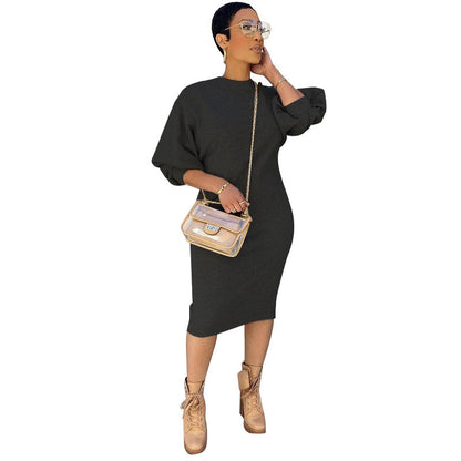 Spring Summer Five-point Lantern Sleeve Loose Large Long Sweater Dress