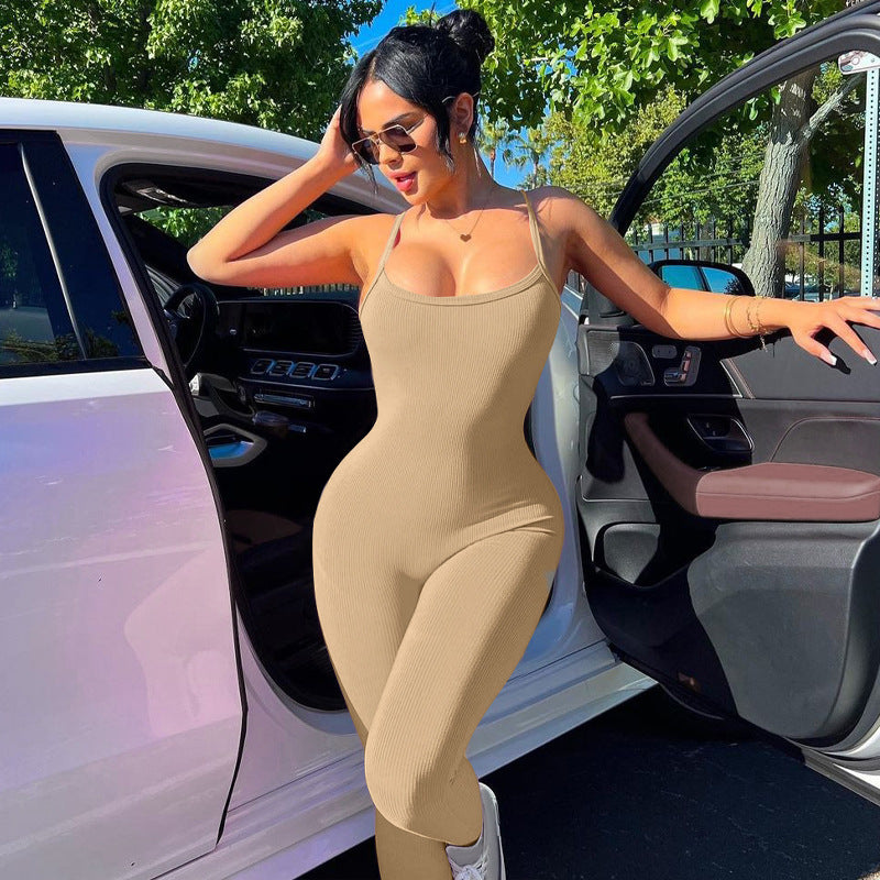Clothing Summer Backless Slim Fit Color Sling Jumpsuit