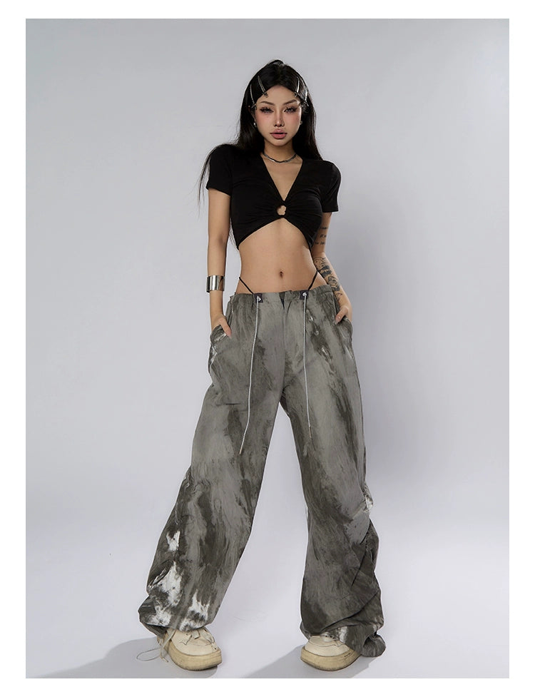 Ink-dyed Traditional Wide-leg Cargo Pants