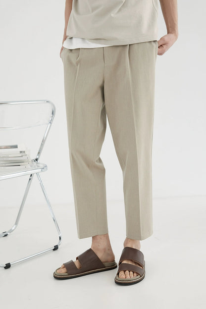 Elastic Waist Wide-leg Cropped Pants