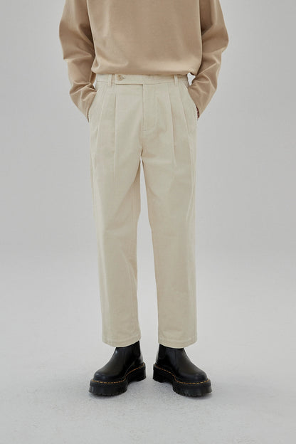 Wide Waist Tab Double-pleated Relaxed Cropped Pants
