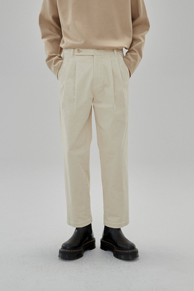 Wide Waist Tab Double-pleated Relaxed Cropped Pants