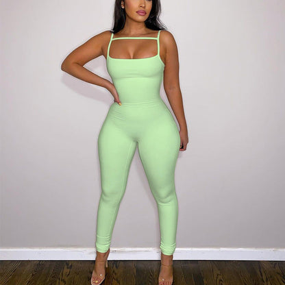 Clothing Summer Slim Bottoming Sunken Stripe Suspender Jumpsuit