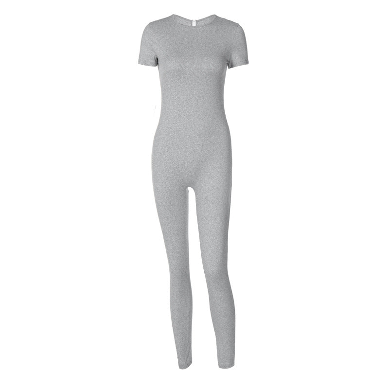 Clothing Winter Round Neck Zipper Color Short Sleeve Trousers Sports Jumpsuit