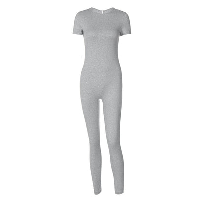 Clothing Winter Round Neck Zipper Color Short Sleeve Trousers Sports Jumpsuit