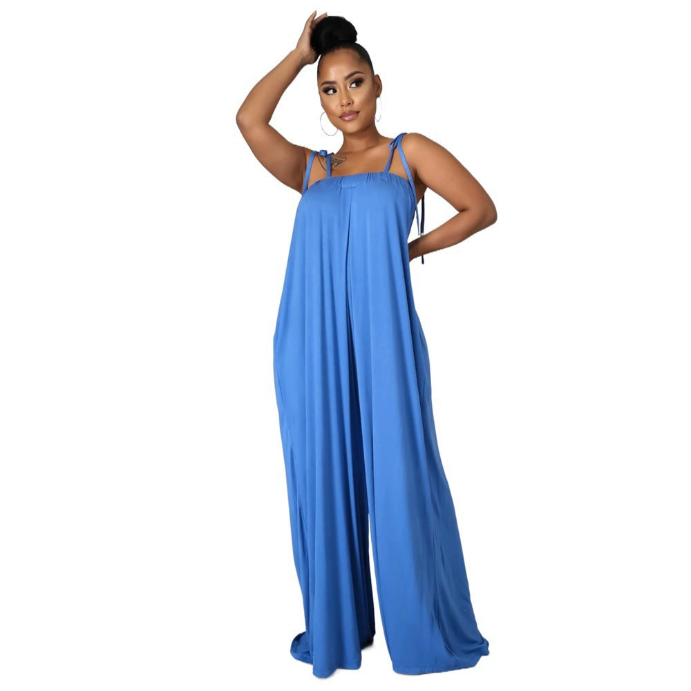 Color Summer Sleeveless Waist Wrapped Chest Loose Wide Leg Jumpsuit
