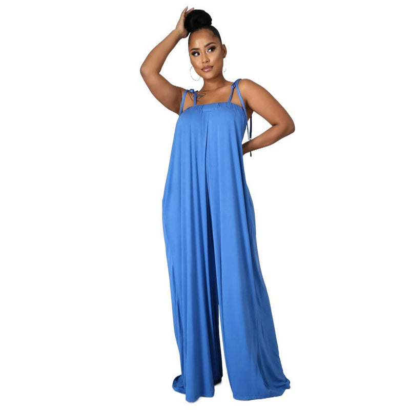 Color Summer Sleeveless Waist Wrapped Chest Loose Wide Leg Jumpsuit