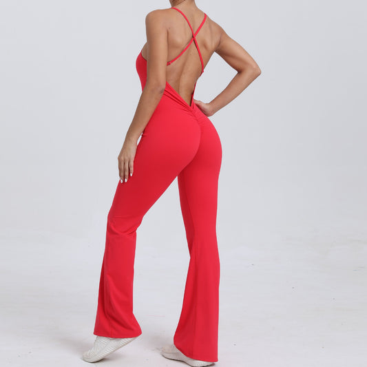 Adjustable Shoulder Strap Horn Yoga Jumpsuit Sports Fitness Hollow Out Cutout Hip Lifting Yoga Jumpsuit