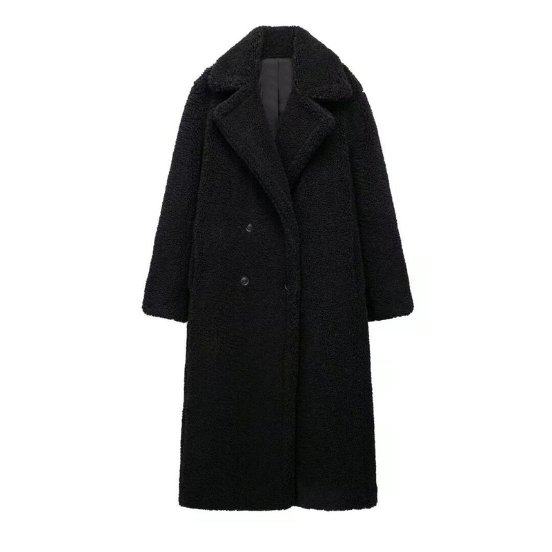 Athalia Double-breasted Long Teddy Coat