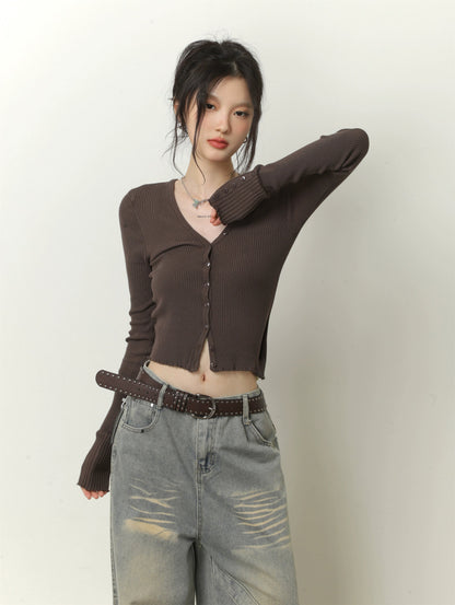 V-neck Long Sleeve Knit Cardigan