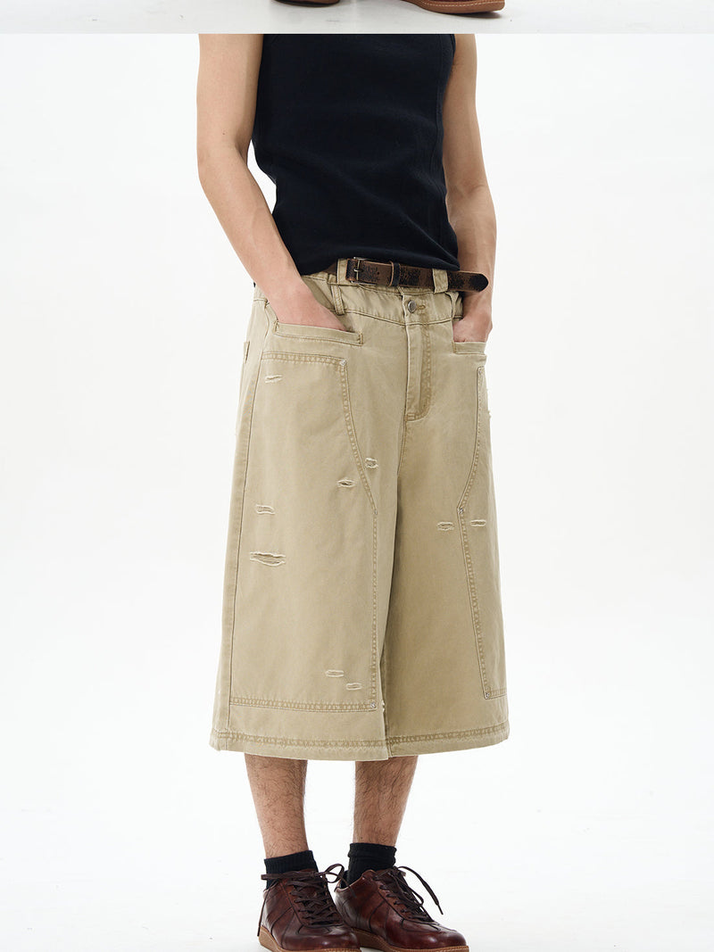 Distressed Grey Cargo Denim Shorts