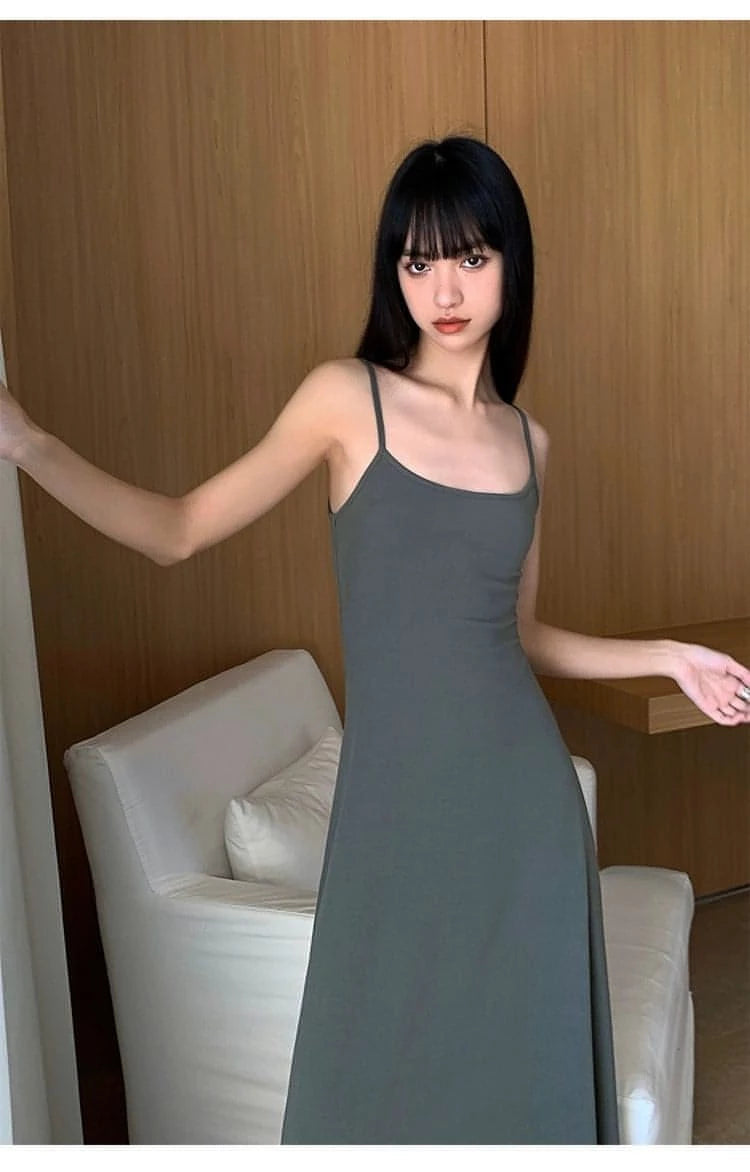 Summer Black Slimming Spaghetti Strap Maxi Dress