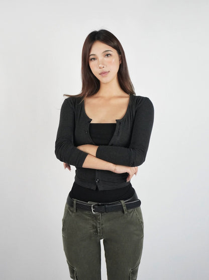 Knit Cropped Long-sleeve Cardigan