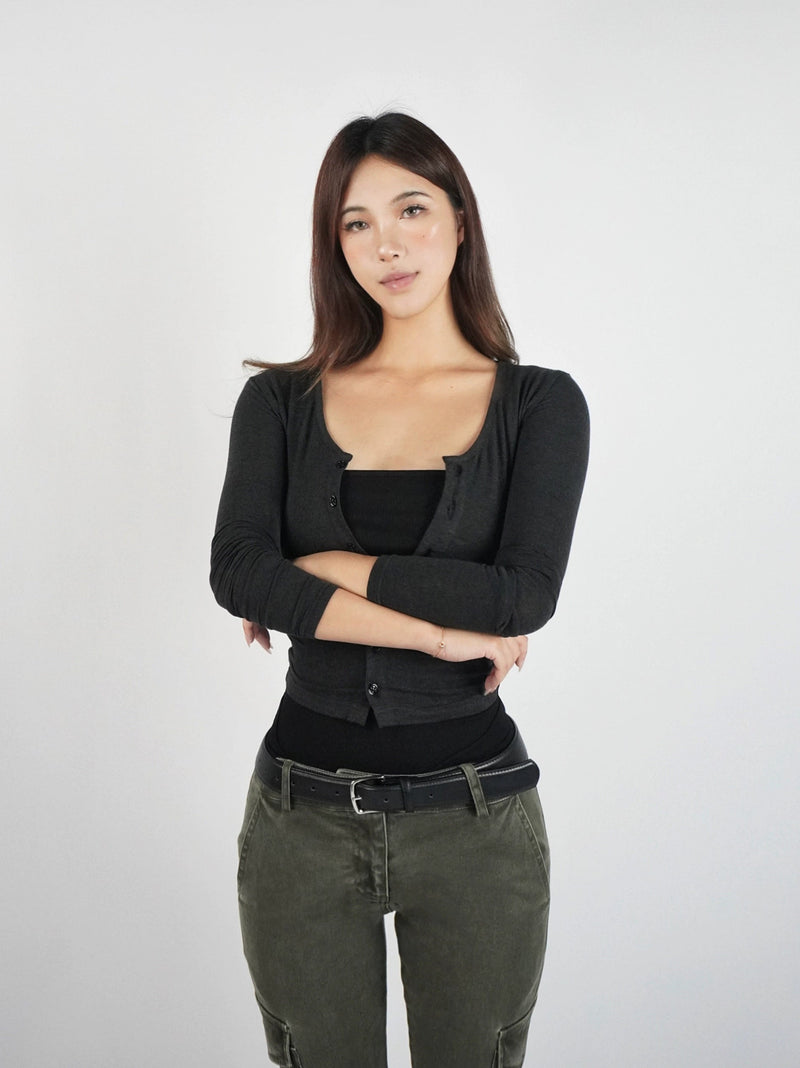 Knit Cropped Long-sleeve Cardigan