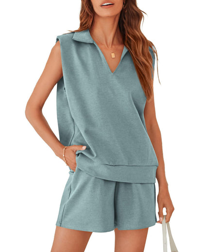 Sleeveless Sweatshirt Shorts Suit Sportswear With Pockets