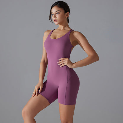 Spring Summer Gym Shaping Romper Yoga Clothes One Piece Belly Contracting Close Fitting Sports Back Shaping One Piece