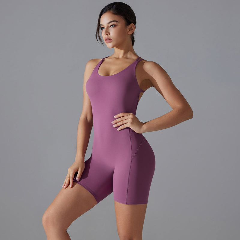 Spring Summer Gym Shaping Romper Yoga Clothes One Piece Belly Contracting Close Fitting Sports Back Shaping One Piece
