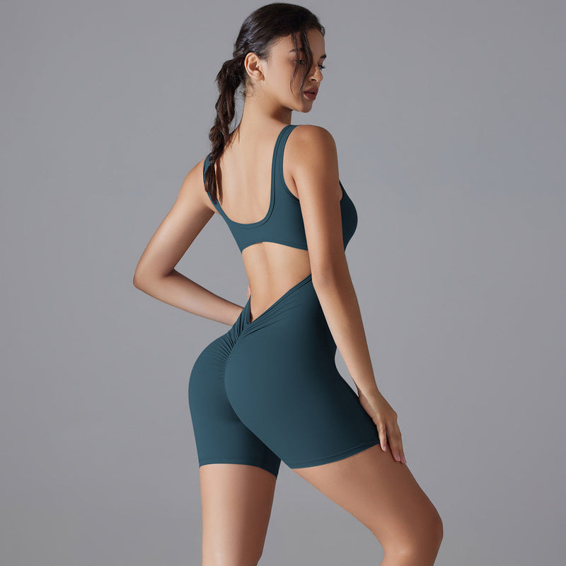 V Shaped Back Waist Romper Yoga Clothes One Piece Belly Contracting Close Fitting Sports Back Shaping Jumpsuit