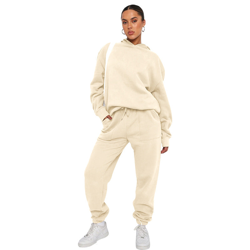 Autumn Winter Color Hooded Long Sleeve Sweater Clothing Trousers Suit