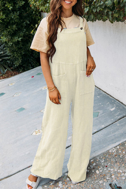 Summer Color Pocket Square Collar Loose Overalls