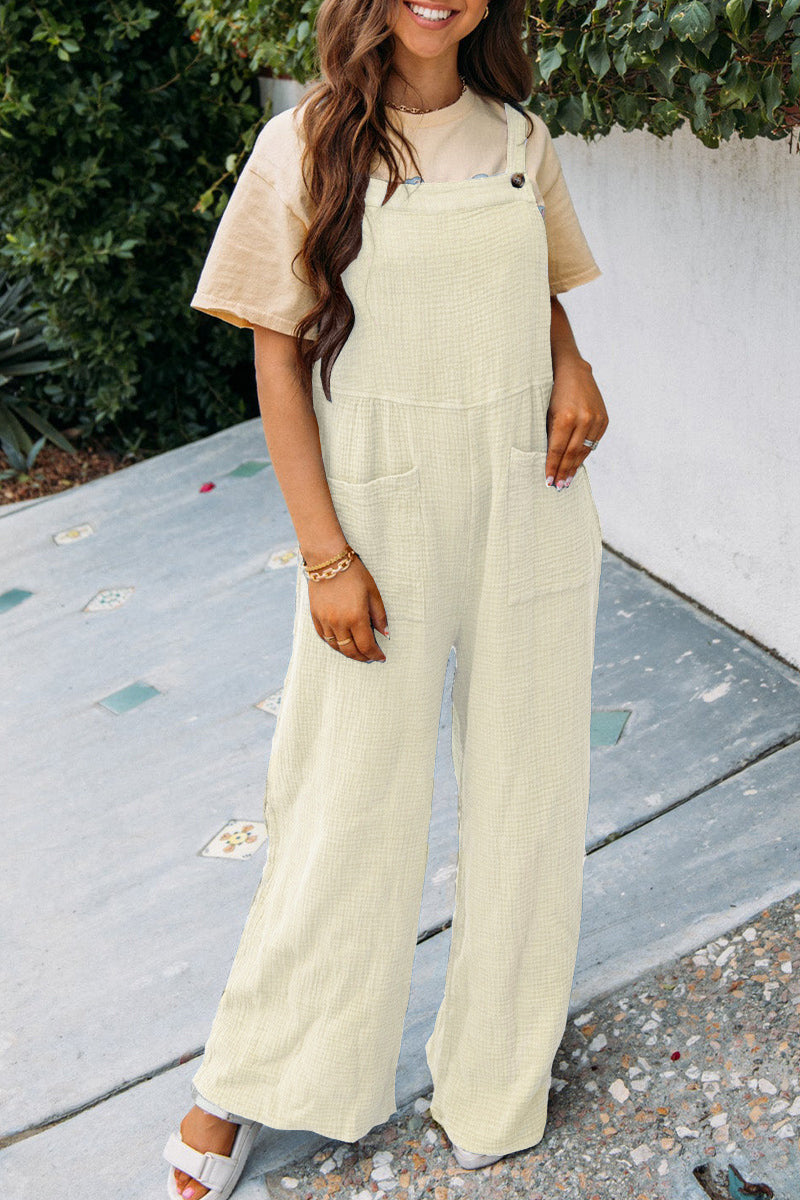 Summer Color Pocket Square Collar Loose Overalls
