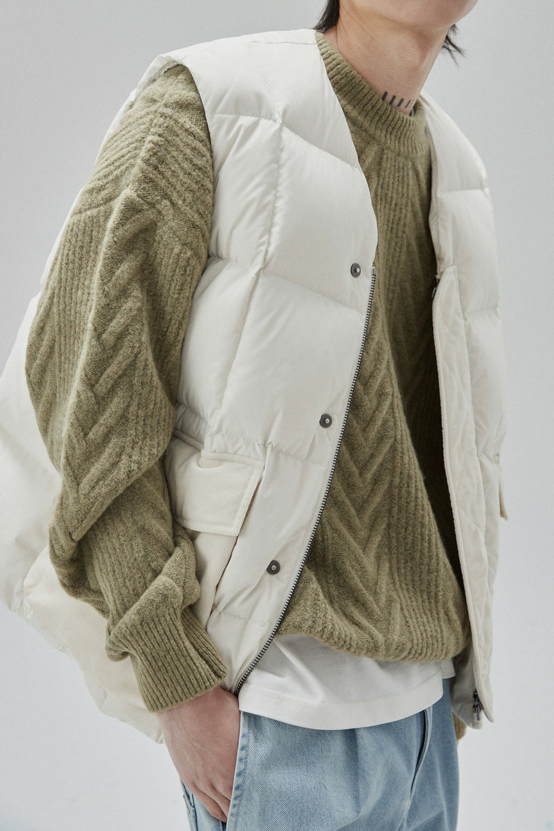 Cream Cable Knit Sweater With Chevron Pattern