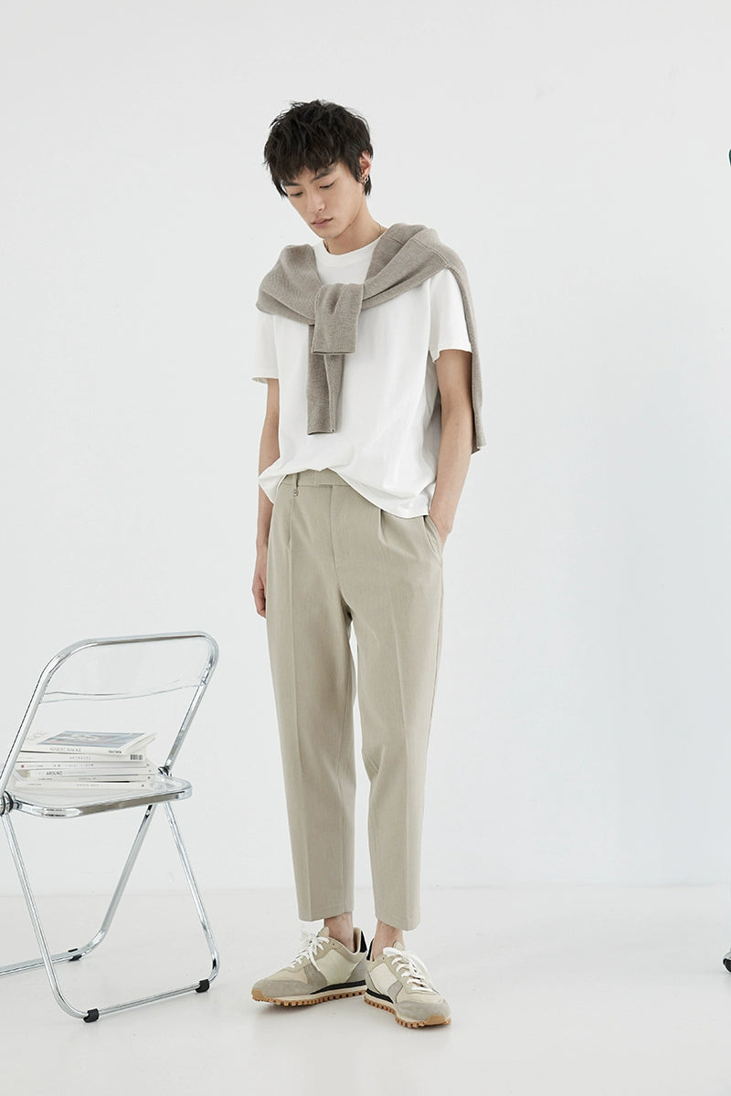 Elastic Waist Wide-leg Cropped Pants