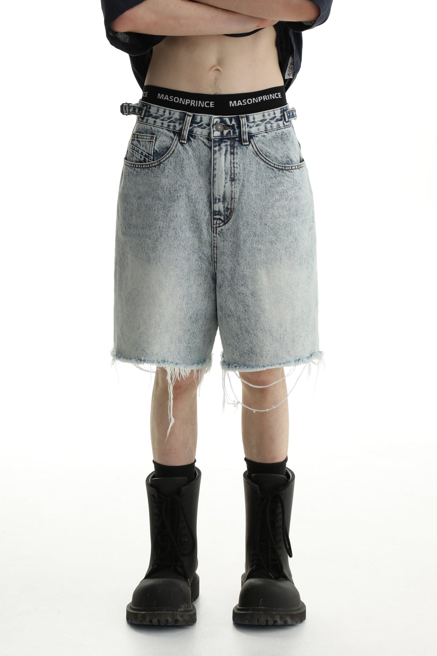 Denim Shorts & Jeans Set With Faded Raw Edges