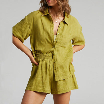 Color Shirt Outfit Loose Short Sleeves Single Breasted Clothing Spring Summer Shorts Two Piece Set
