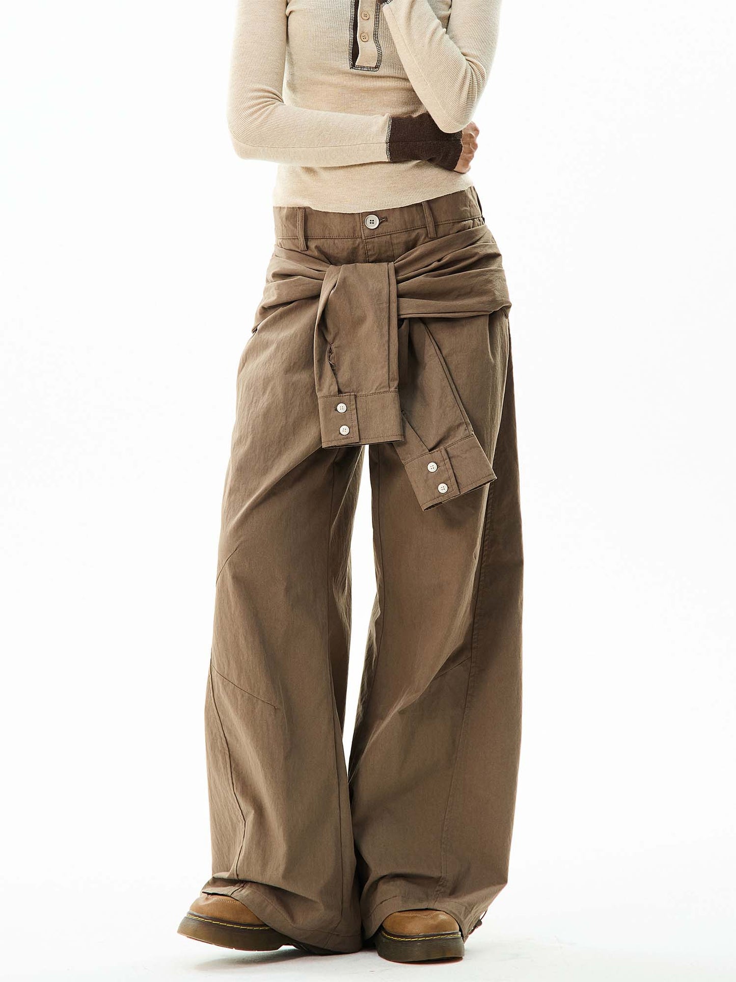 Wide-leg Cargo Pants With Tie-front Detail