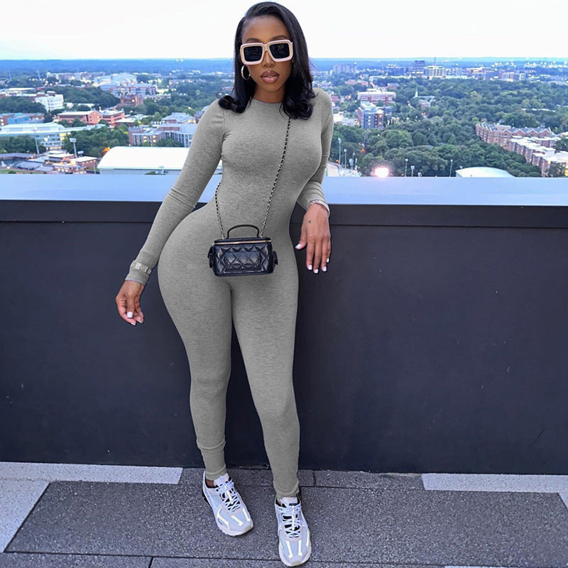 Autumn Winter Clothing Color High Waist Tight Sports Fitness Jumpsuit